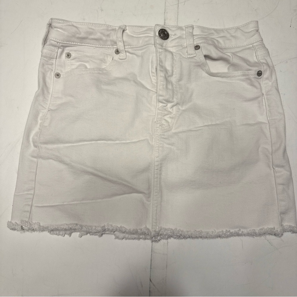 American Eagle Outfitters Frayed Hem White Mini Skirt